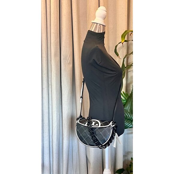NEW WITH TAGS! Authentic Tory Burch Black and White 1/2 Moon Fleming Handbag - Picture 8 of 10